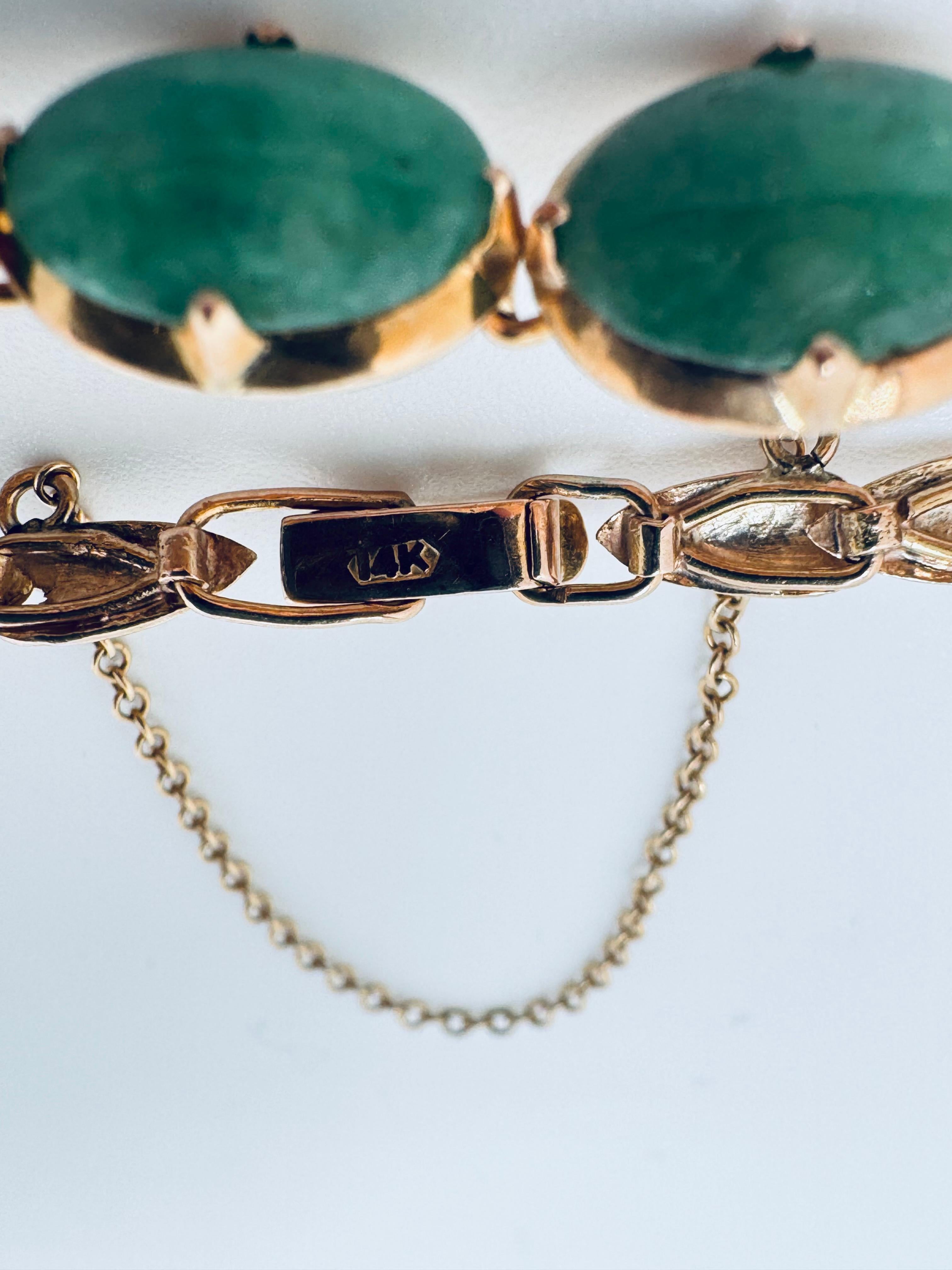 Pulsera de oro rosa de 14 quilates con eslabón especial de jade y cadena de seguridad en Bueno estado para la venta en Palm Desert, CA