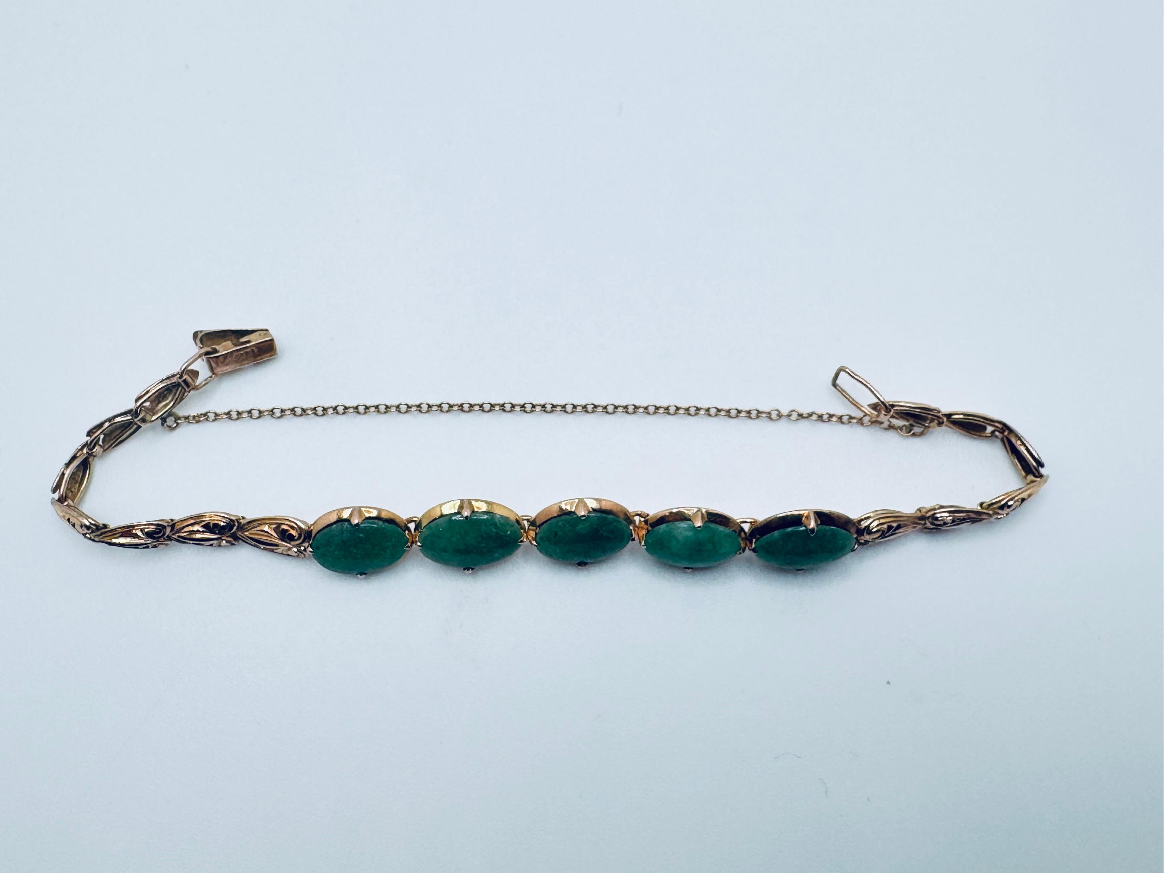 Femenino o masculino Pulsera de oro rosa de 14 quilates con eslabón especial de jade y cadena de seguridad en venta