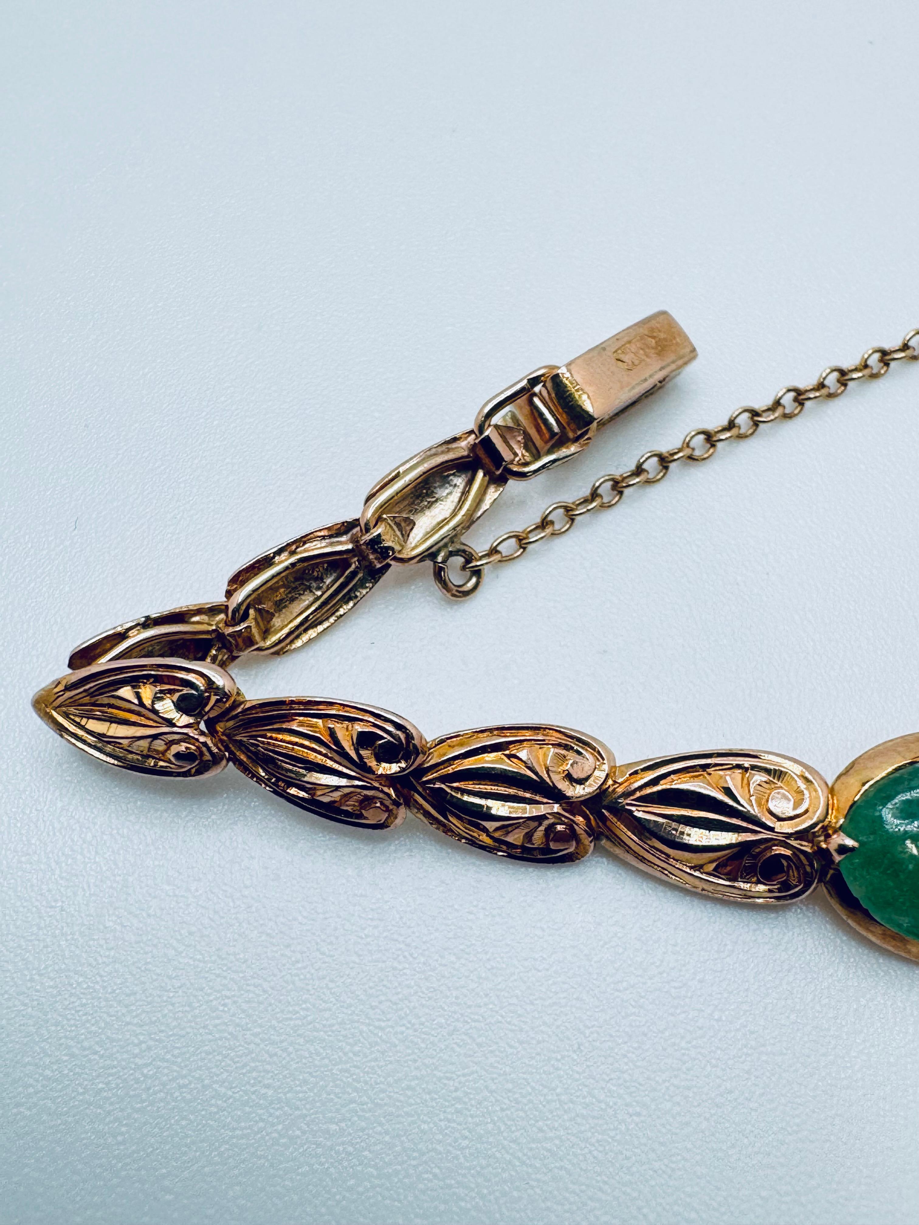 Pulsera de oro rosa de 14 quilates con eslabón especial de jade y cadena de seguridad en venta 1