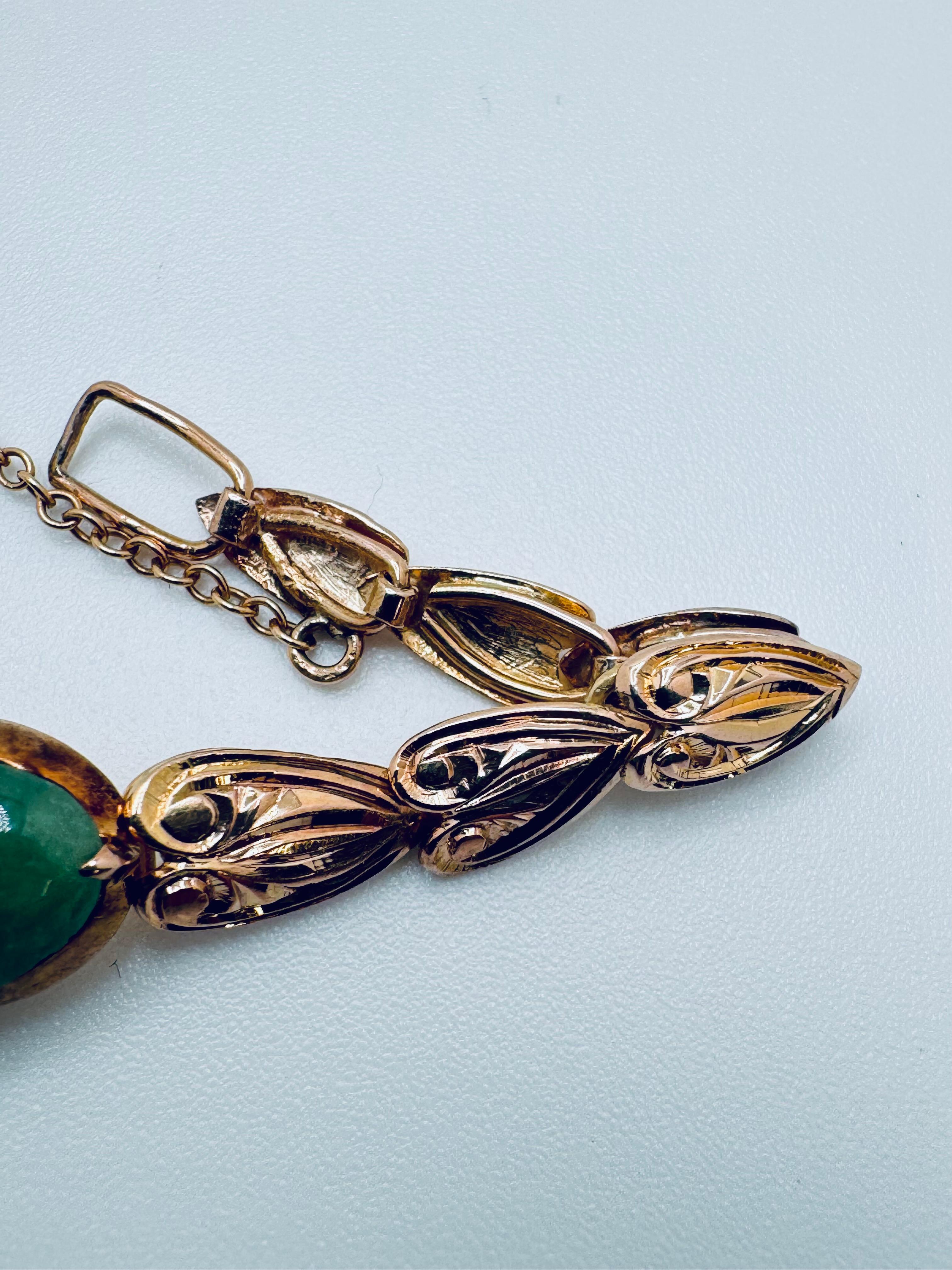 Pulsera de oro rosa de 14 quilates con eslabón especial de jade y cadena de seguridad en venta 2