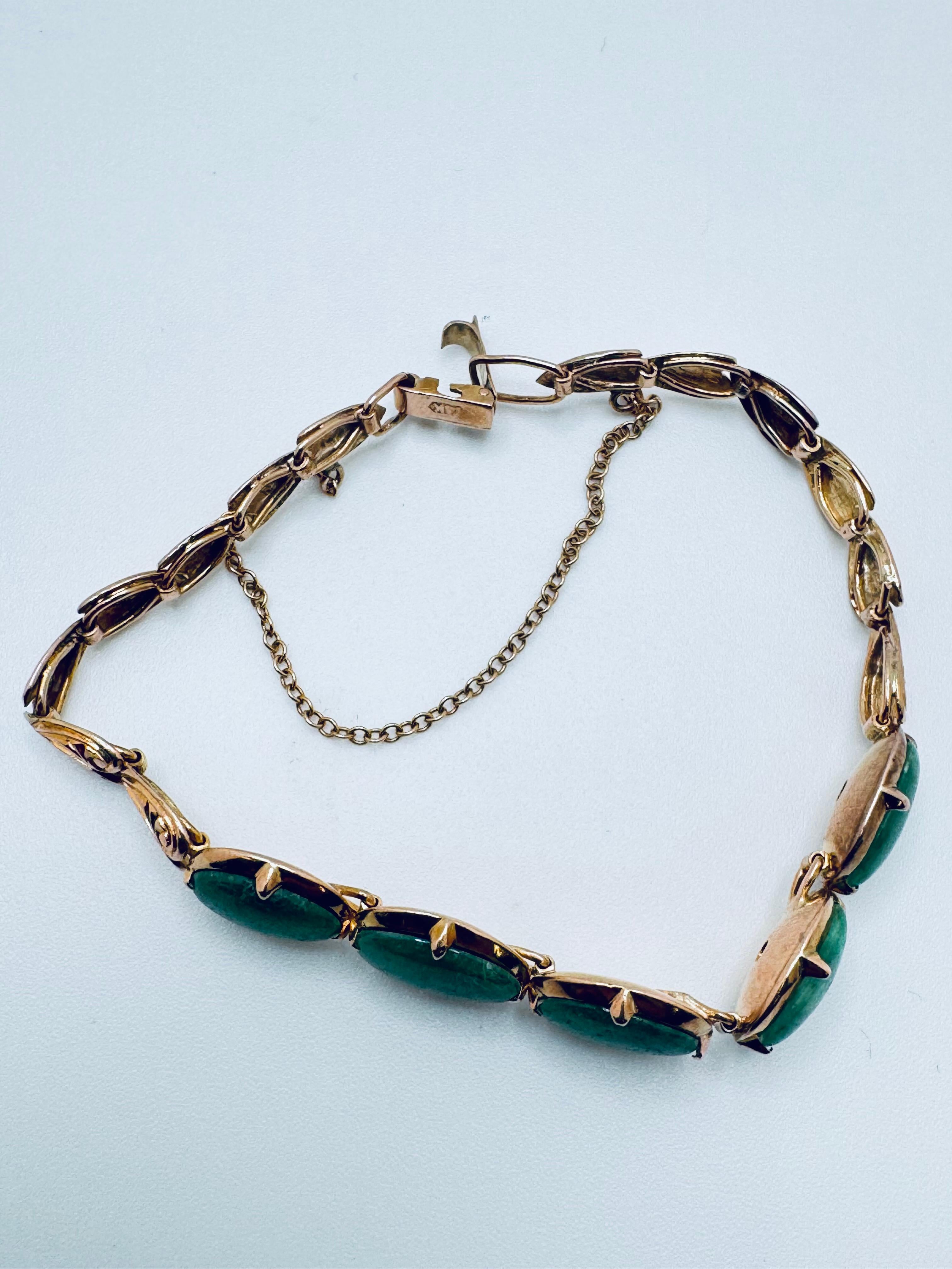 Pulsera de oro rosa de 14 quilates con eslabón especial de jade y cadena de seguridad en venta 3