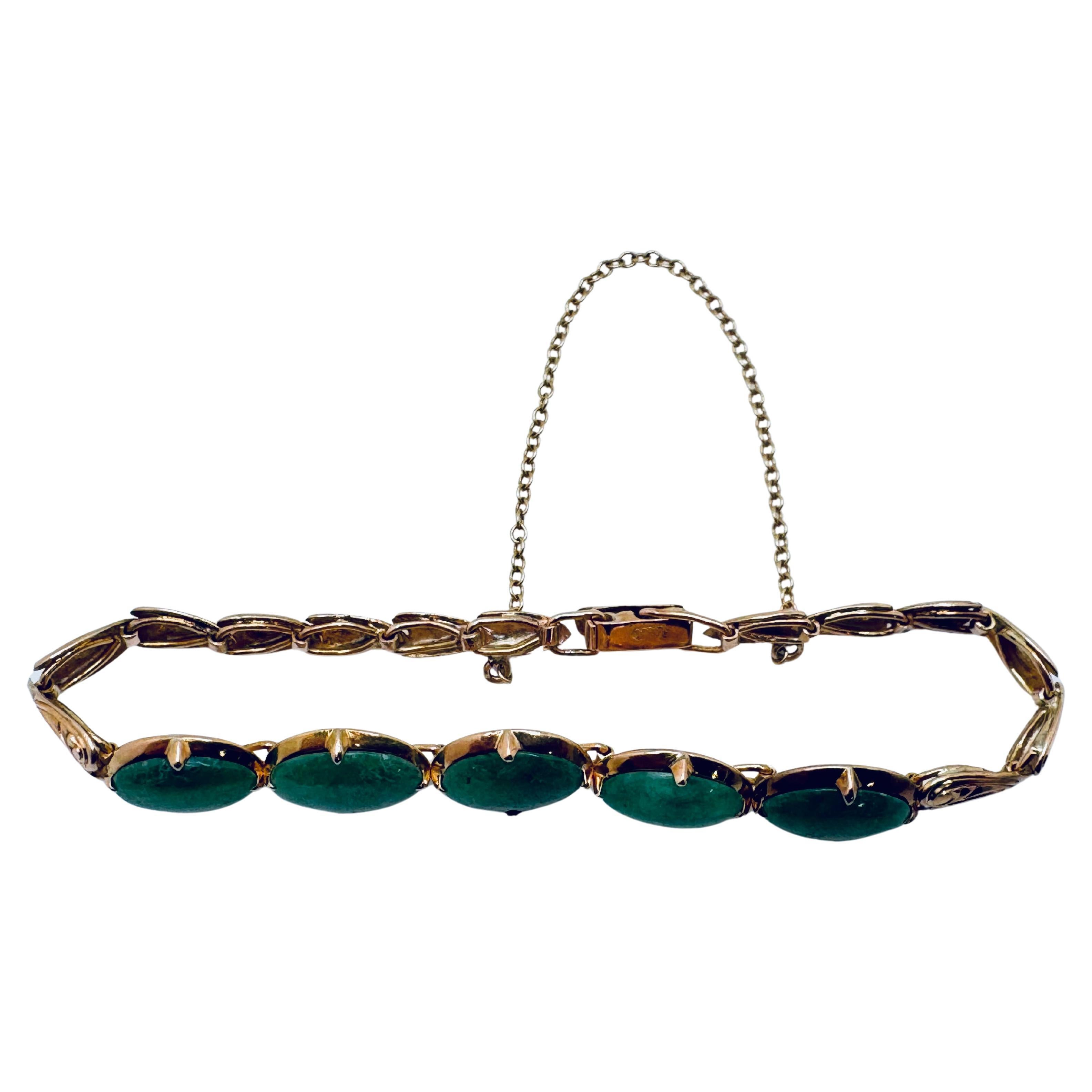 14K Pink Gold Special Link Jade Bracelet with Safety Chain