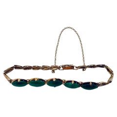 14K Pink Gold Special Link Jade Bracelet with Safety Chain