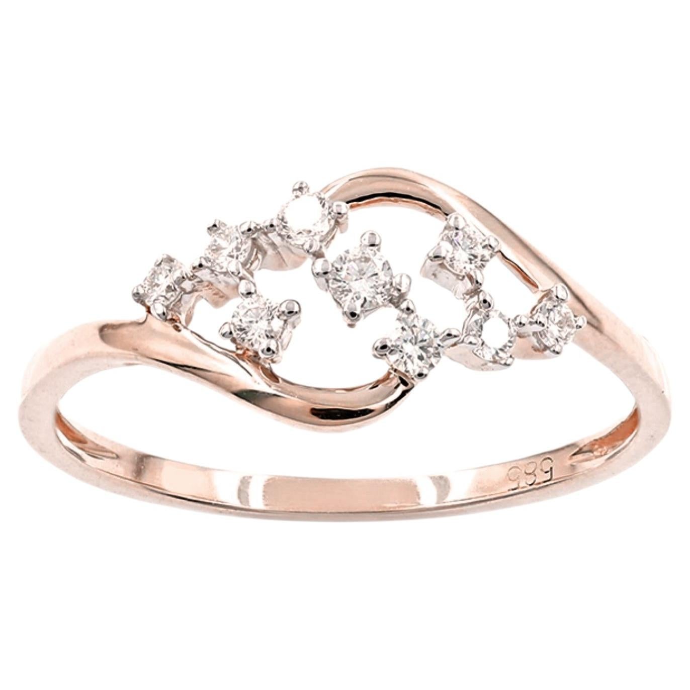 14K Pink Gold Swirl Diamond Modern Design Cluster Ring For Sale