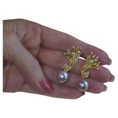 14K Pink Pearl Diamond Earrings Vintage Baroque Victorian Dangle Fine Gold Huge