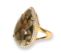 14K Pink Rose Gold Smokey Topaz Brown Quartz MicroPave Diamond Ring