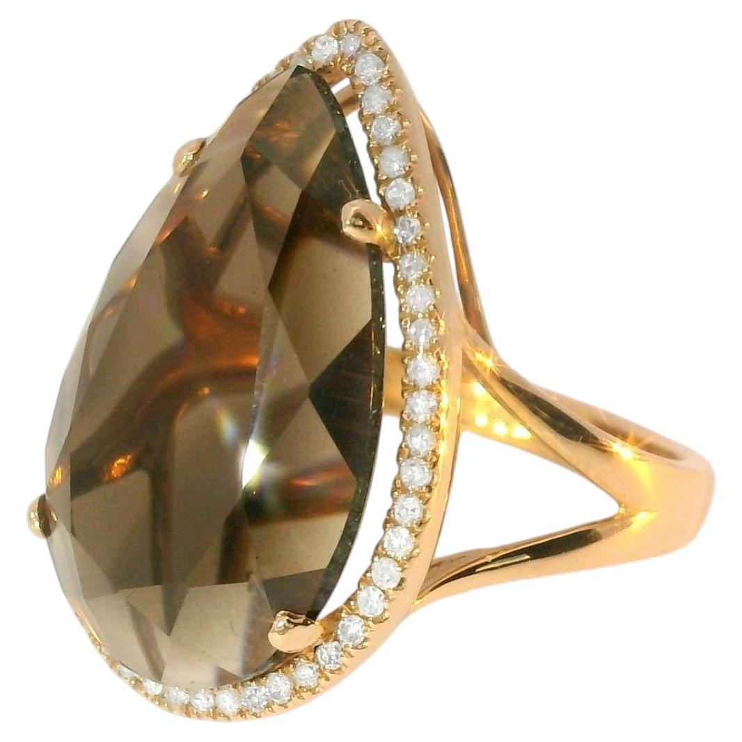 Ring aus 14-karätigem rosa Roségold mit Smokey-Topas, braunem Quarz und Diamanten im Micro-Pavé-Stil