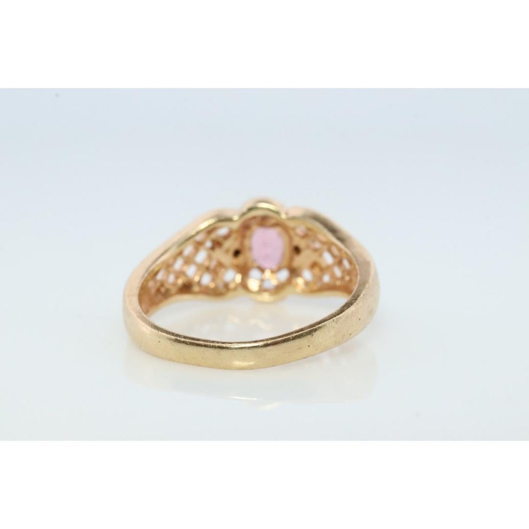 Women's or Men's 14k Pink Tourmaline Ring. prong set OVAL Tourmaline solitaire with diamond For Sale