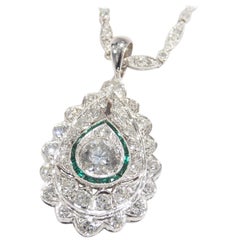 14 Karat Platinum Diamond Emerald Necklace Pear Shape Pendant Gold 4.00 Carat