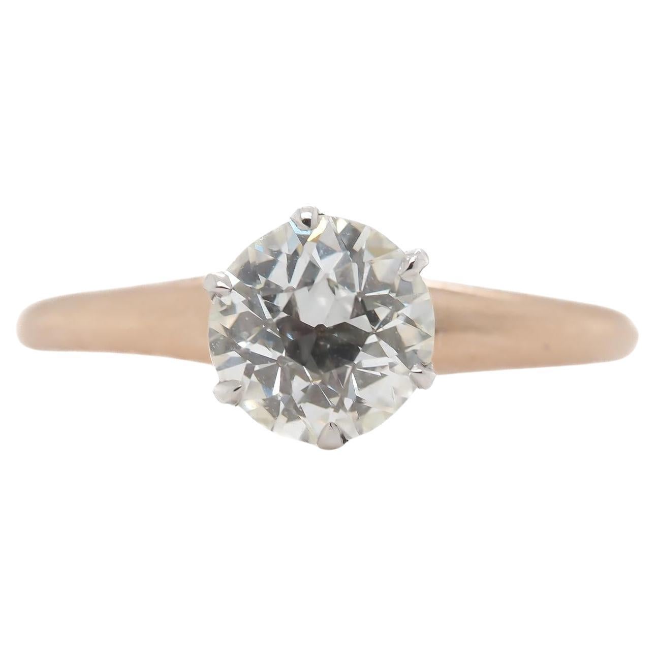 Anillo de compromiso de diamantes europeos antiguos de 14 quilates y platino GIA .72ct - VEG#2311a