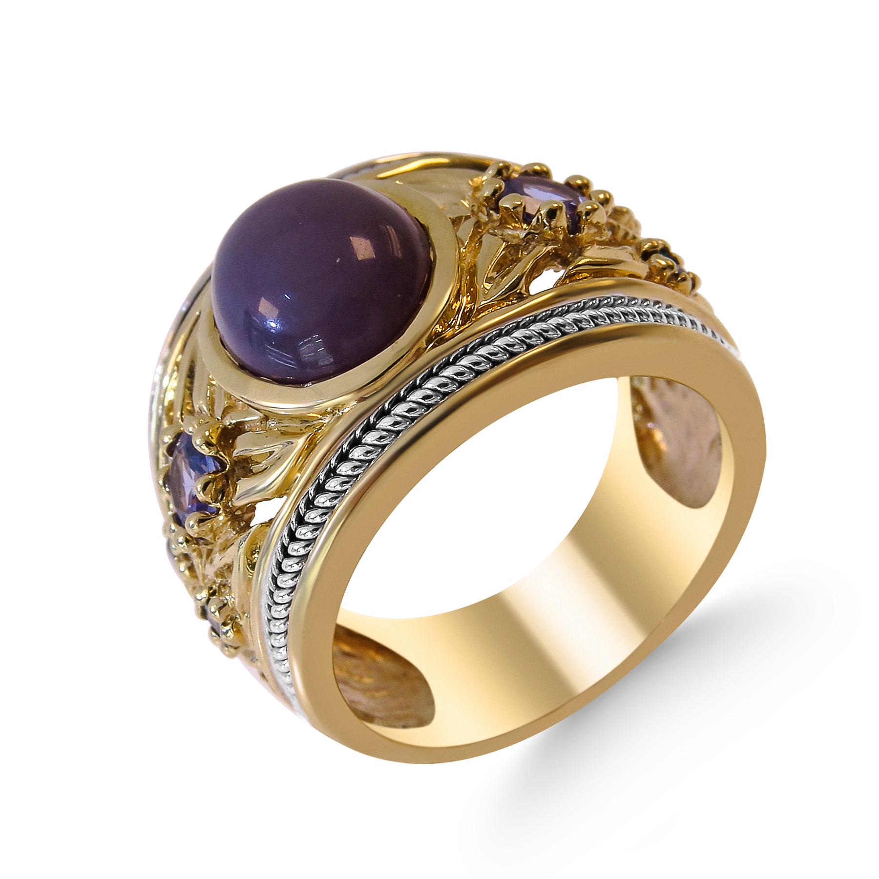 Art Deco 14 Karat Purple Jade-Tanzanite, Blue Diamond Ladies Ring For Sale