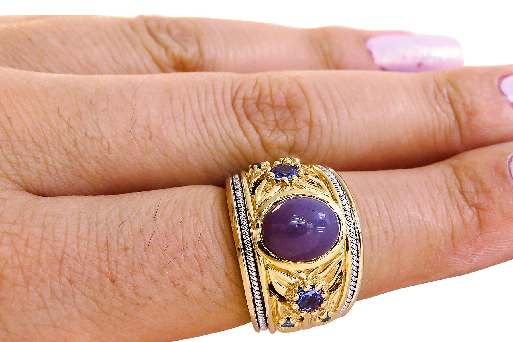 Women's 14 Karat Purple Jade-Tanzanite, Blue Diamond Ladies Ring For Sale