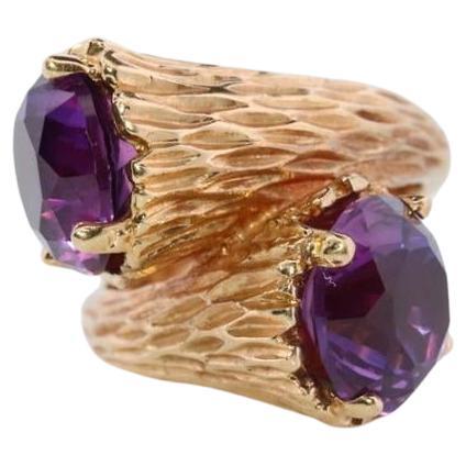 14k Purple Sapphire Toi et moi bypass ring. 14k Heavy Fur / Log Design