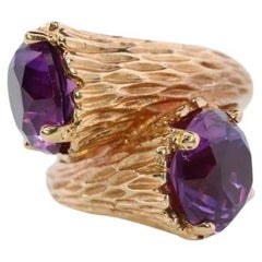 Anello bypass con zaffiro viola 14k Toi et moi. Pelliccia pesante 14k / Design/One