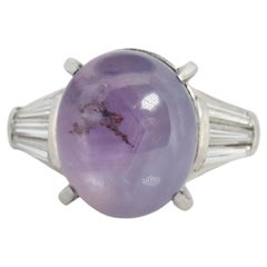 14k Purple Star Sapphire Natural Oval Cabochon ring. Sapphire Diamond ring.