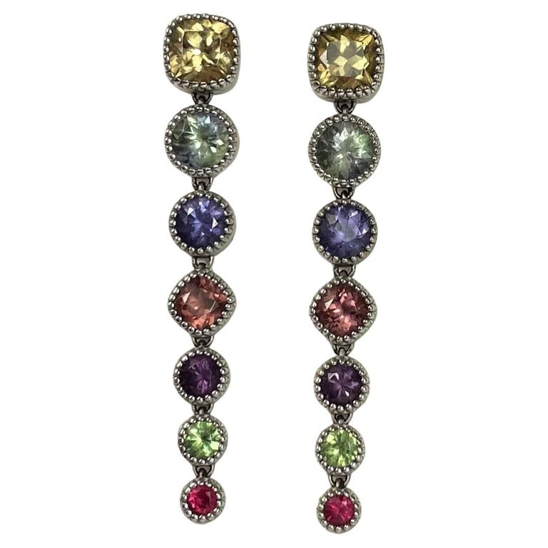 14K Rainbow Cascade Gem Chandelier Earrings w/ Zircon Zoisit Spinel and  Garnet For Sale at 1stDibs