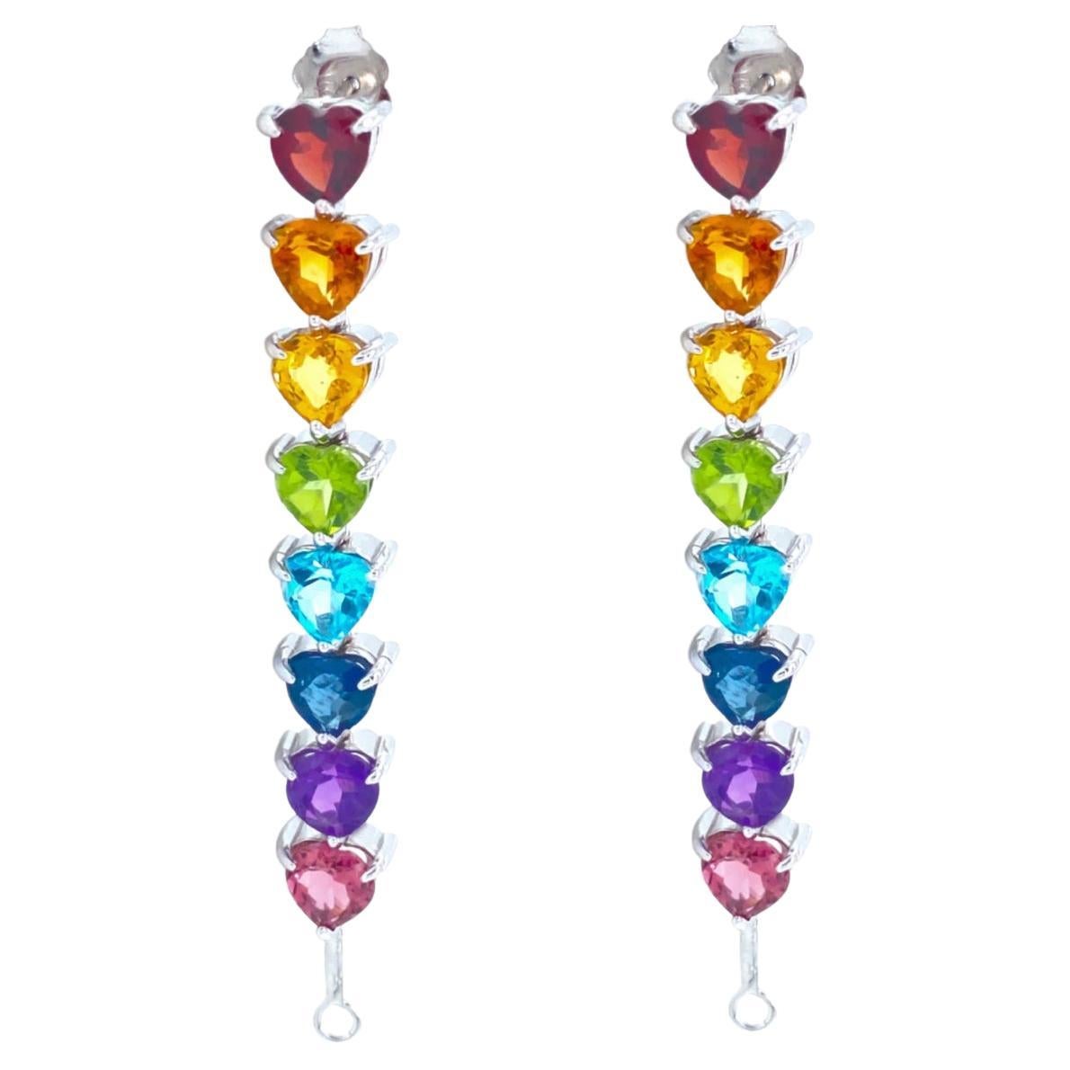 14k Rainbow Drop Earrings White Gold For Sale