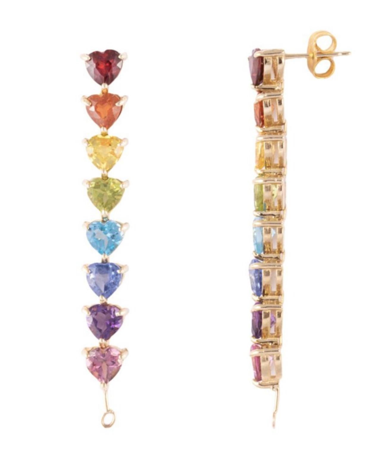 Modern 14k Rainbow Drop Earrings Yellow Gold For Sale