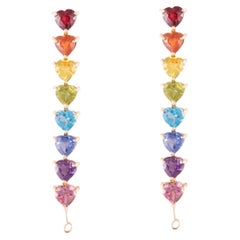 Boucles d'oreilles pendantes arc-en-ciel en or jaune 14 carats