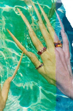 14K Rainbow Gem Heart Eternity Ring in White Gold