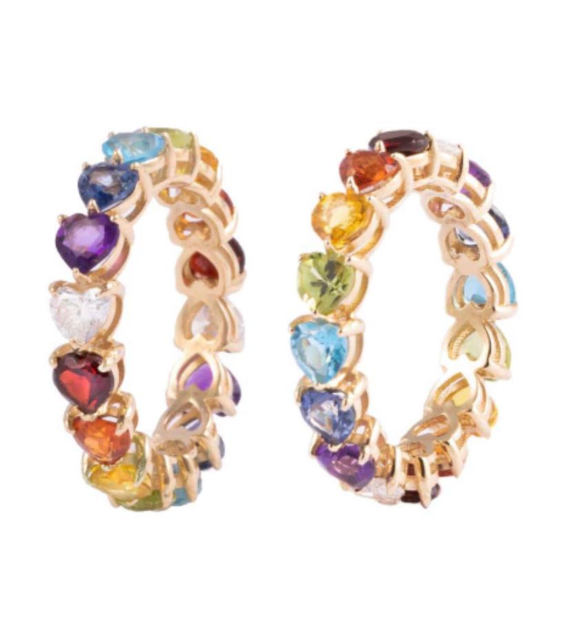 For Sale:  14K Rainbow Gem Heart Eternity Ring in White Gold 5