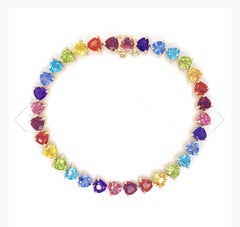 14K Rainbow Gem Tennis Bracelet Yellow Gold