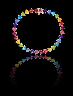 14K Rainbow Gem Tennis Bracelet White Gold