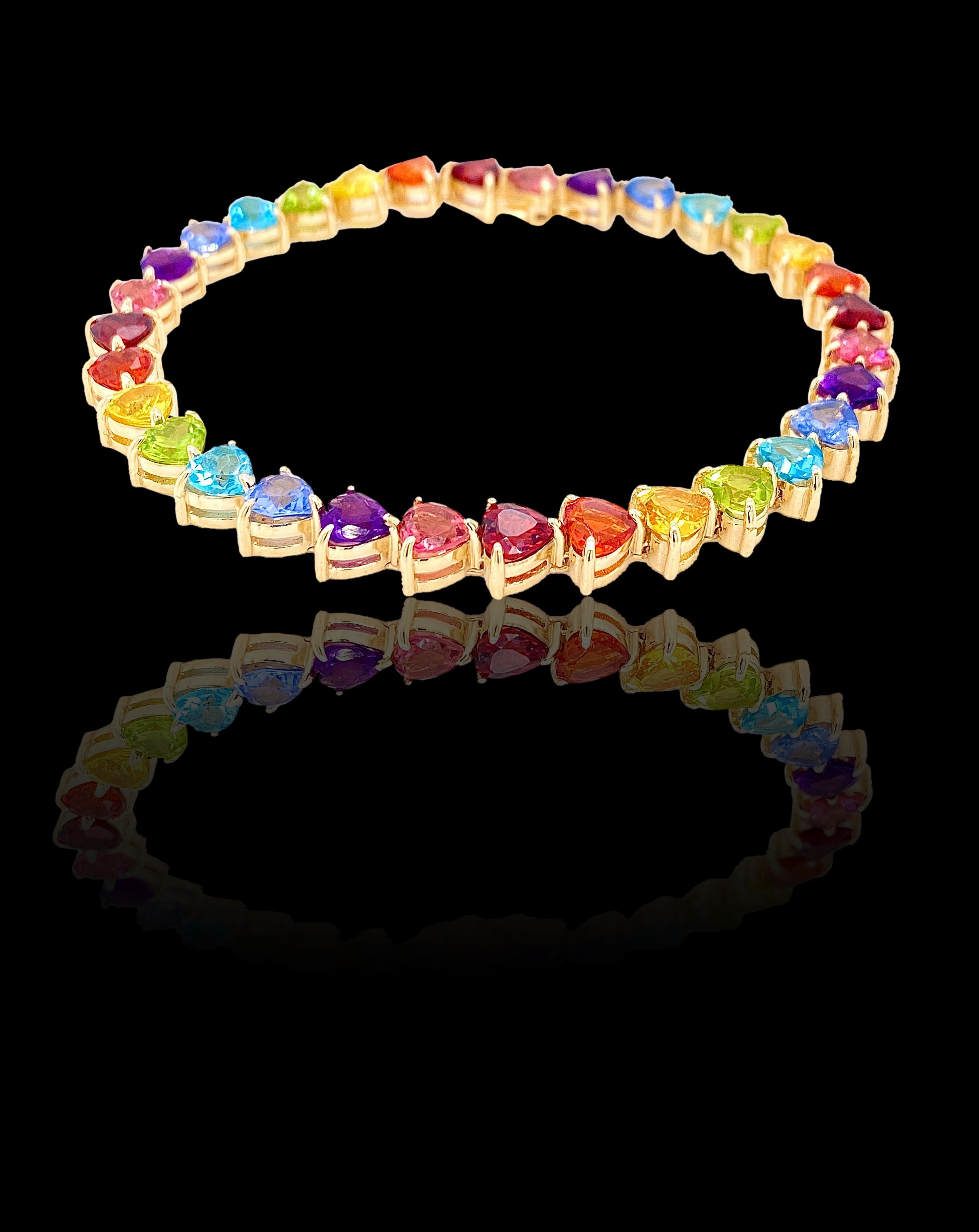 Moderne Bracelet tennis en or blanc 14 carats avec pierres précieuses arc-en-ciel en vente