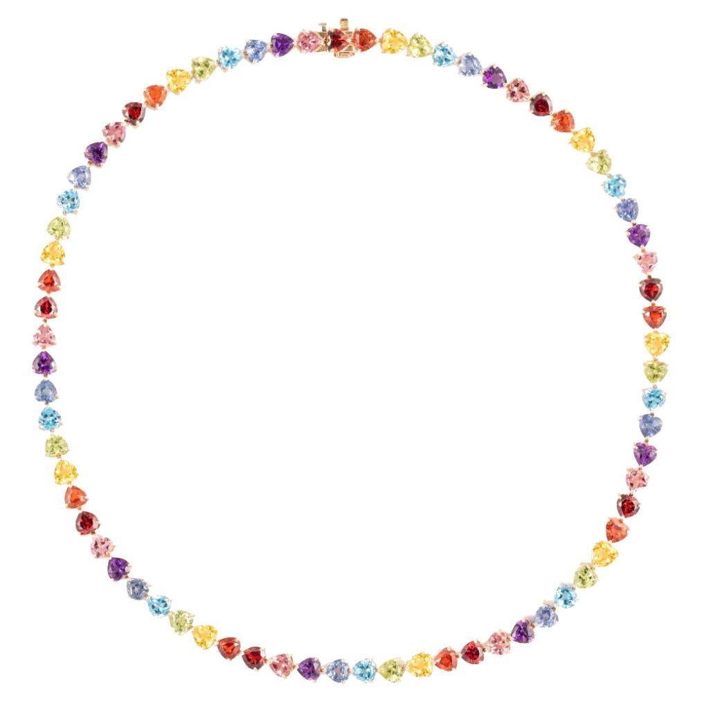 14K Regenbogen-Herz-Edelsteine Tennis-Halskette im Angebot