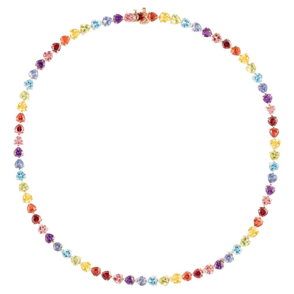 14K Rainbow Heart Gems Tennis Necklace