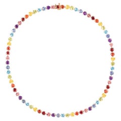 14K Rainbow Heart Gems Tennis Necklace