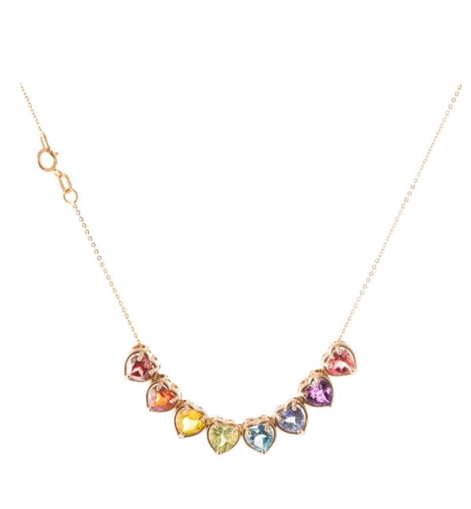 Heart Cut 14K Rainbow Heart Slider Necklace For Sale