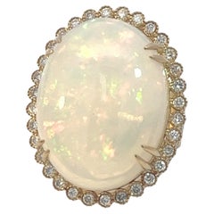 14k Rare 27.5 Carat Opal 1.55 Carat Diamond Engagement Statement Cocktail Ring