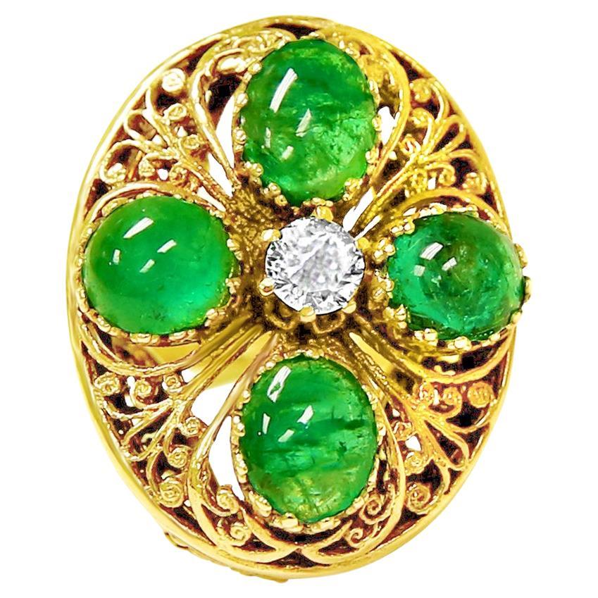 14K Real Vintage 8.50 CARAT Emerald And Diamond Ring For Sale