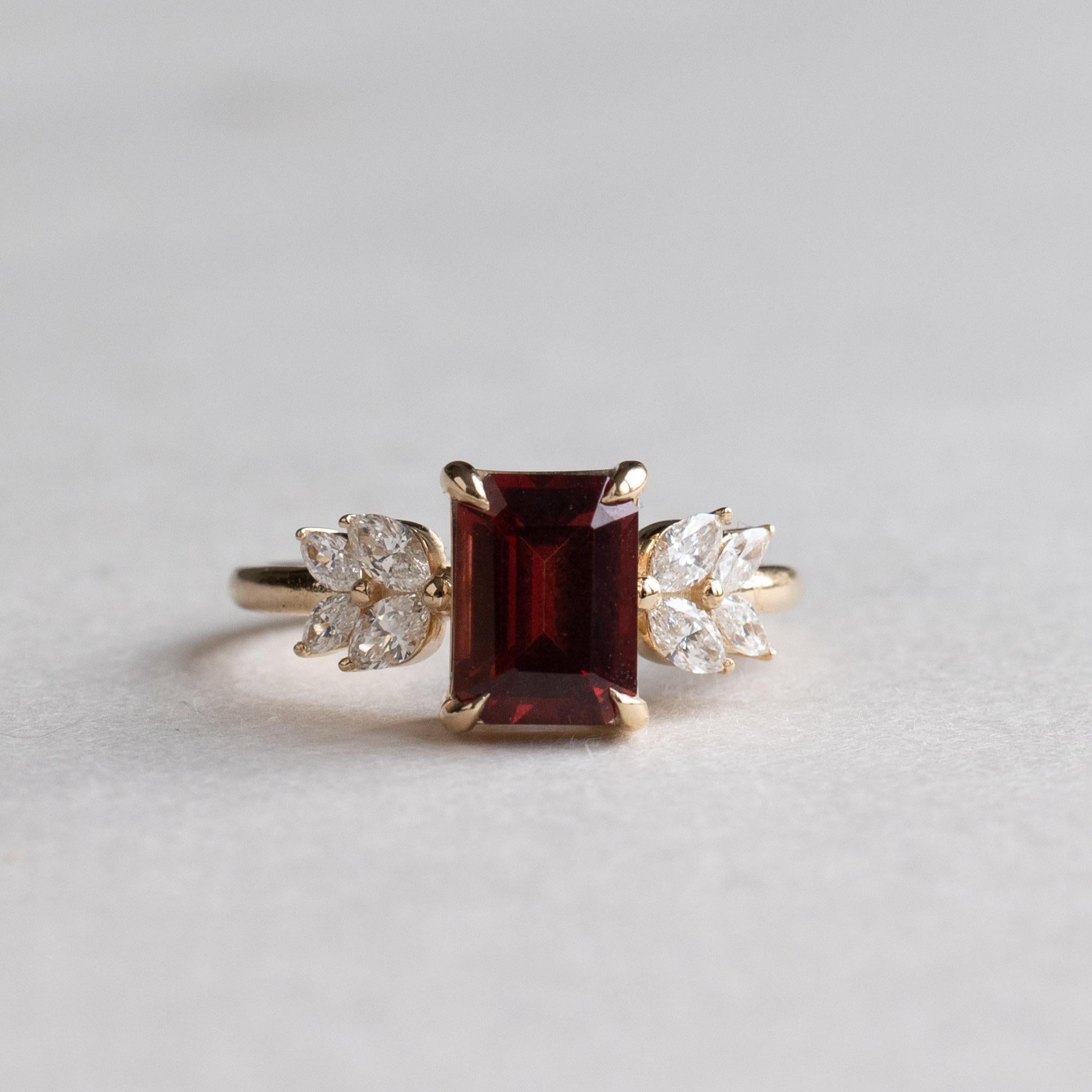 14K Red Garnet Diamond Engagement Ring For Sale 4