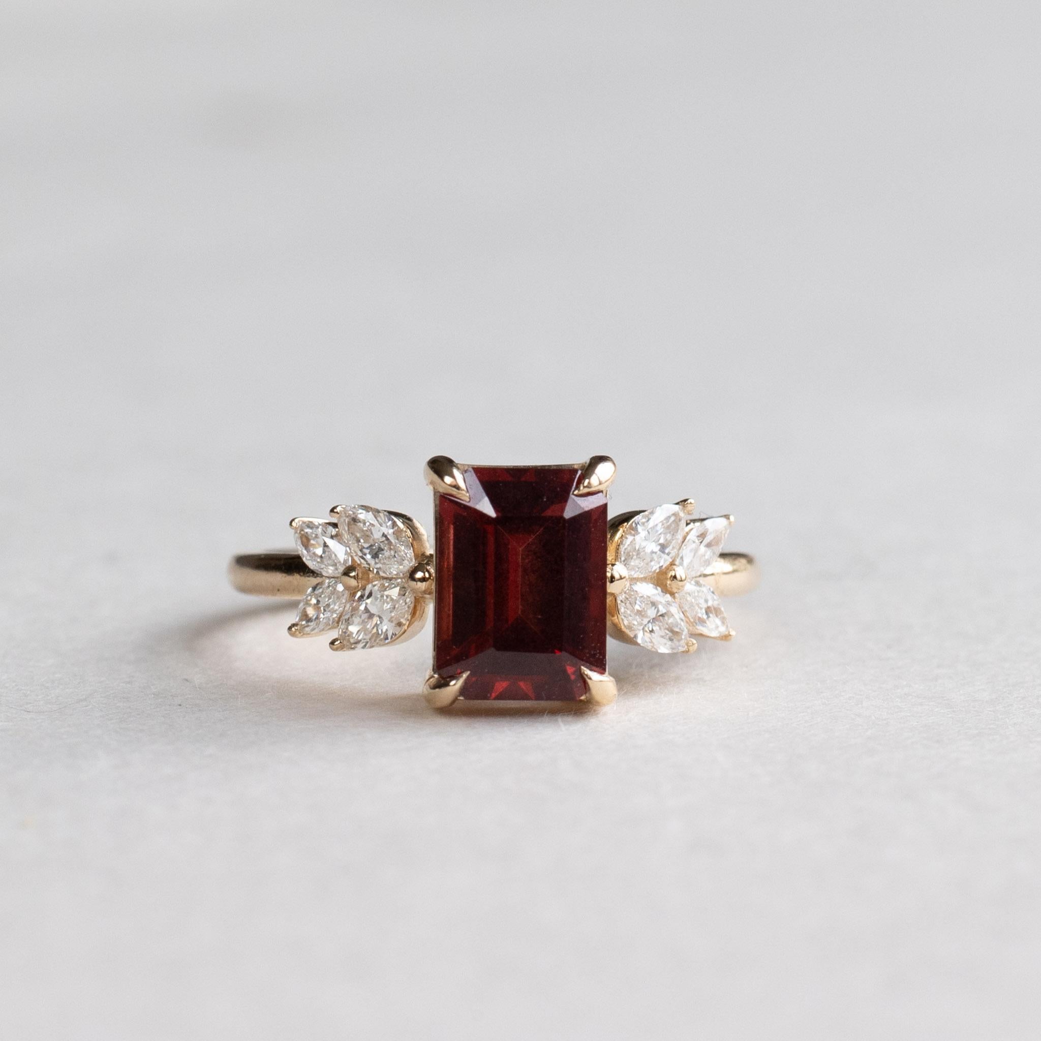 14K Red Garnet Diamond Engagement Ring For Sale 5