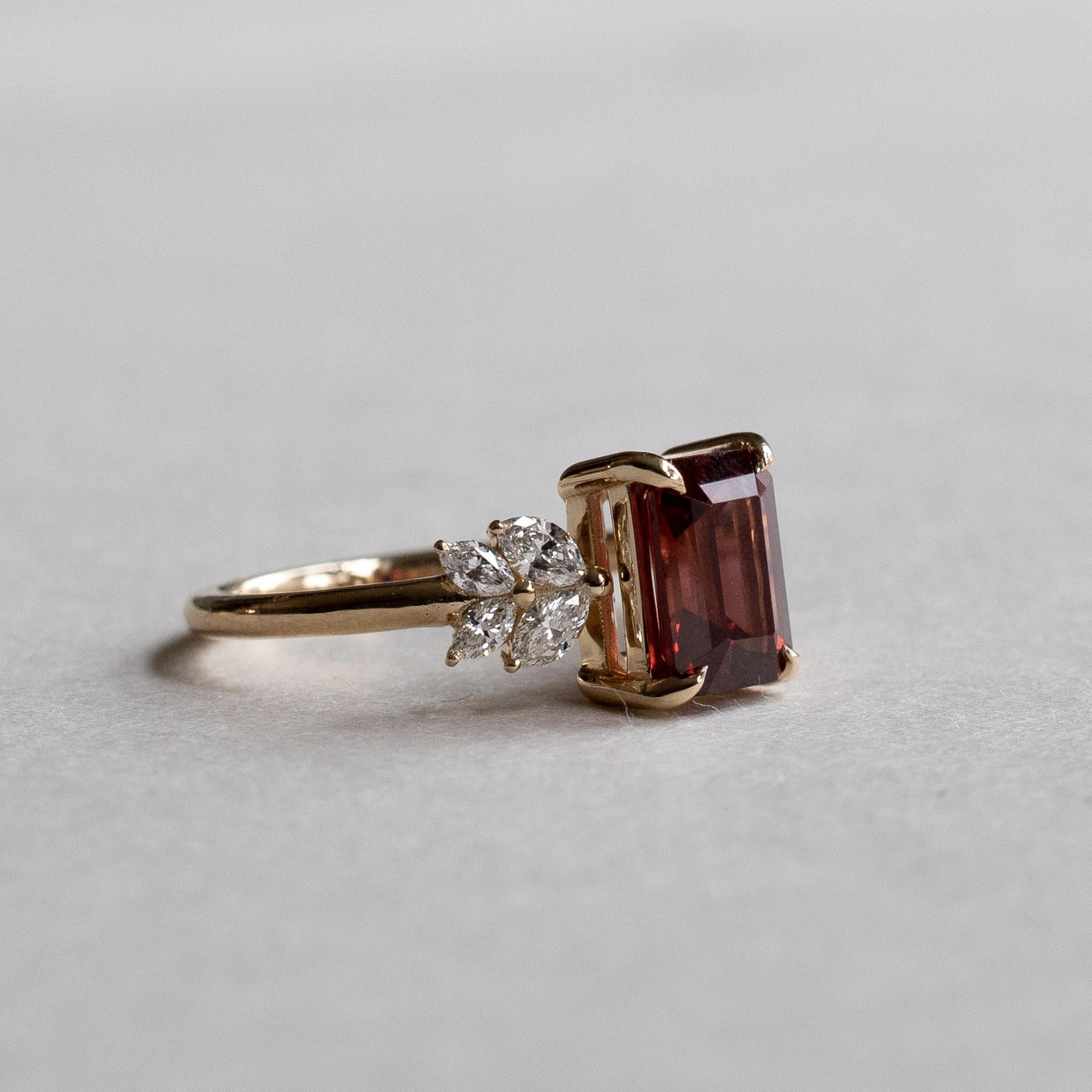 Art Deco 14K Red Garnet Diamond Engagement Ring For Sale