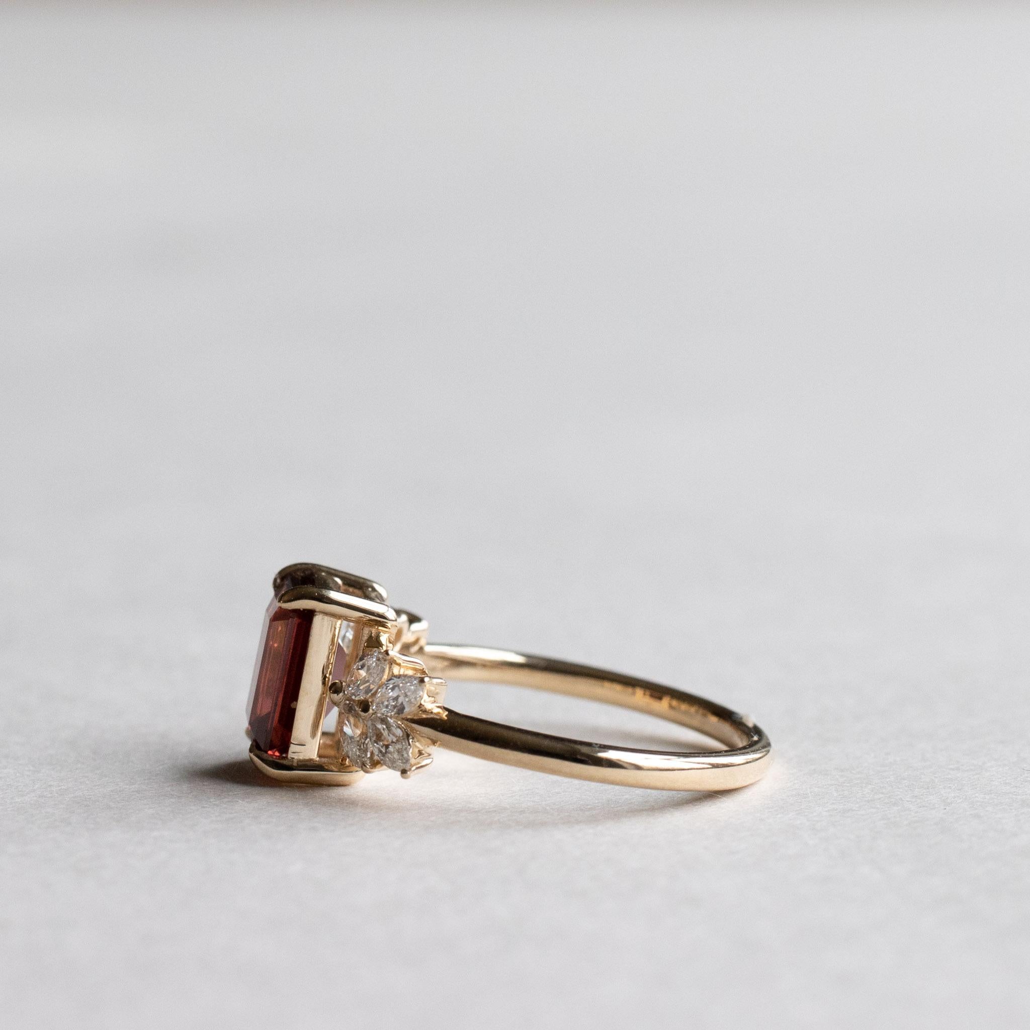 Women's 14K Red Garnet Diamond Engagement Ring For Sale