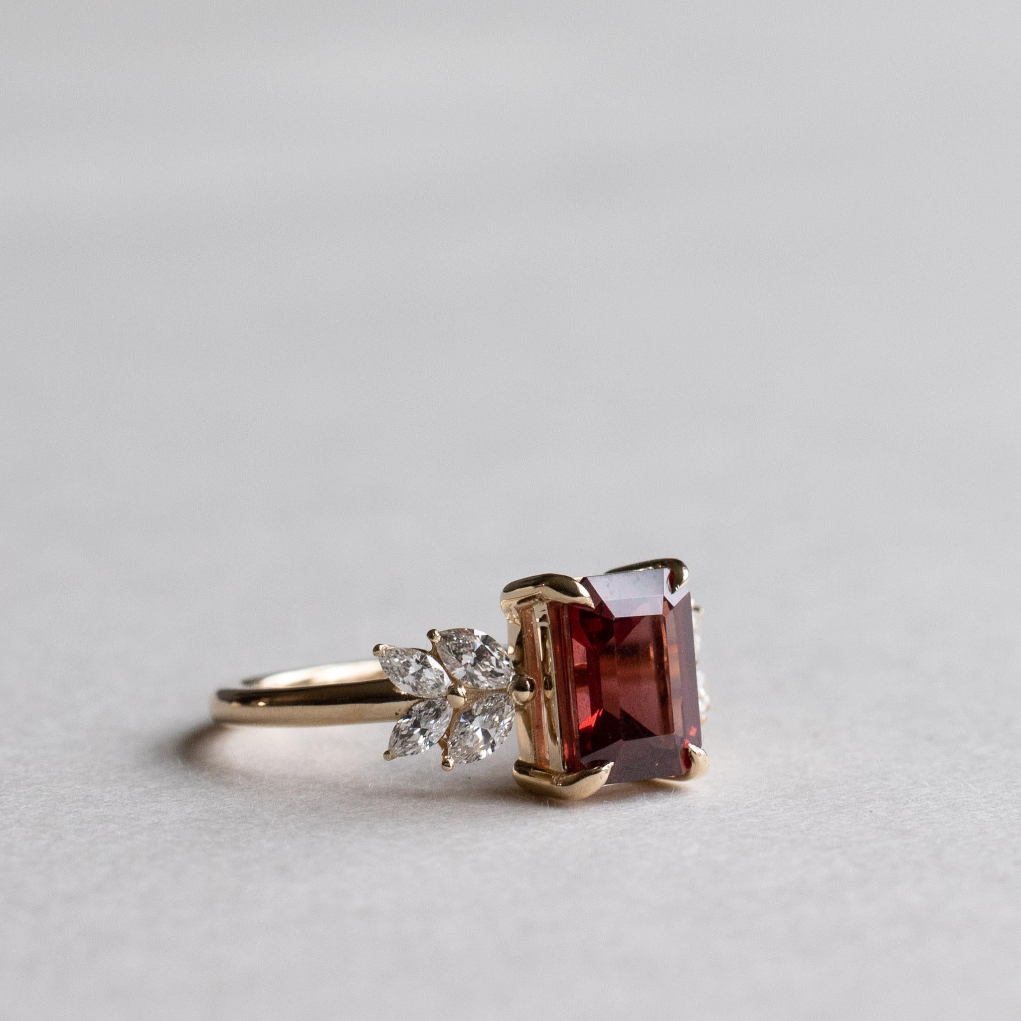 14K Red Garnet Diamond Engagement Ring For Sale 3