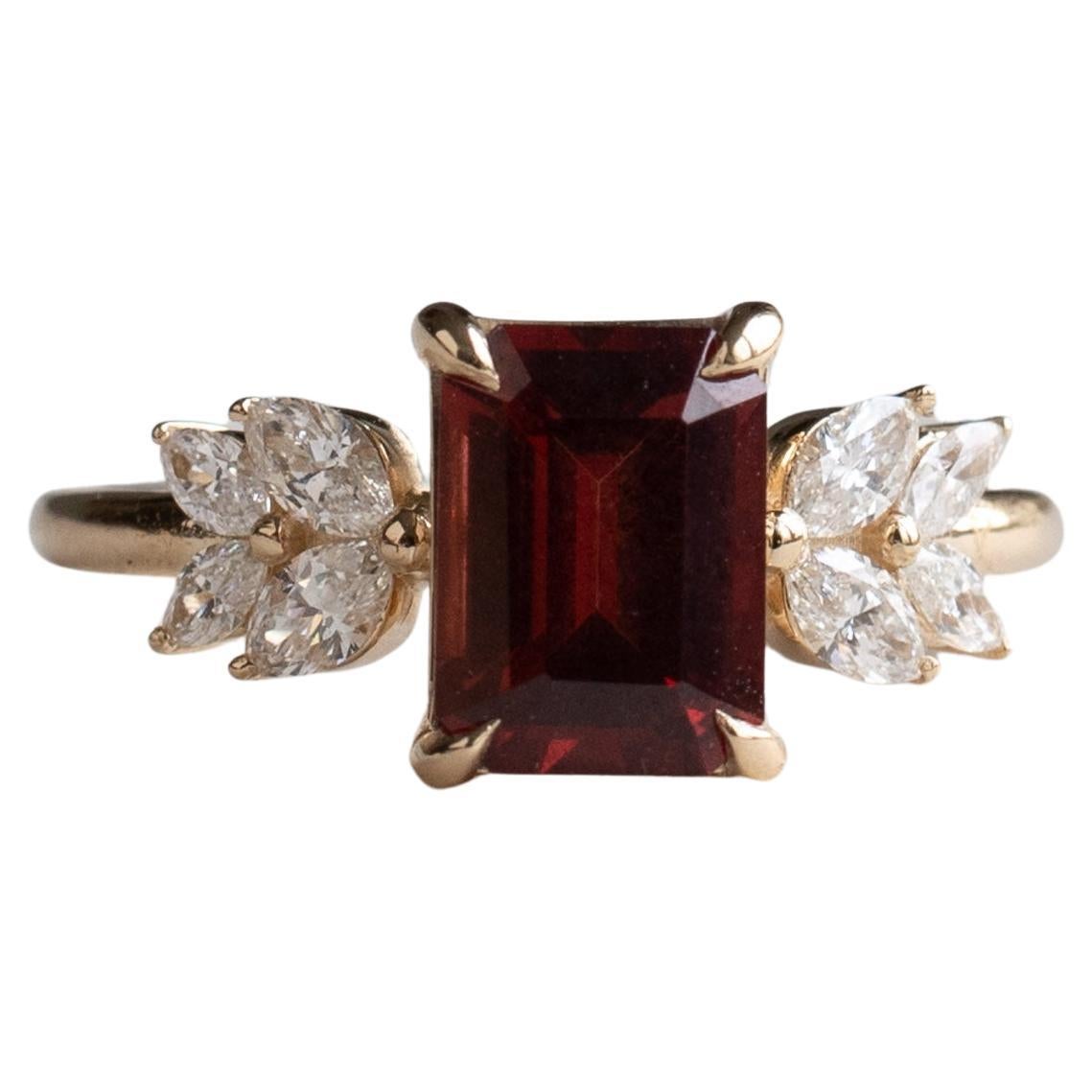 14K Red Garnet Diamond Engagement Ring For Sale
