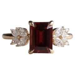 14K Red Garnet Diamond Engagement Ring