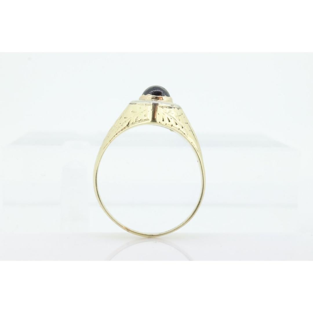 Anillo antiguo de turmalina roja de 14k. Solitario de Turmalina Cabujón Redondo engastado en bisel en Bueno estado para la venta en Port Charlotte, FL