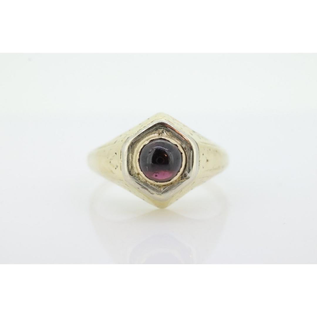Anillo antiguo de turmalina roja de 14k. Solitario de Turmalina Cabujón Redondo engastado en bisel en venta 1