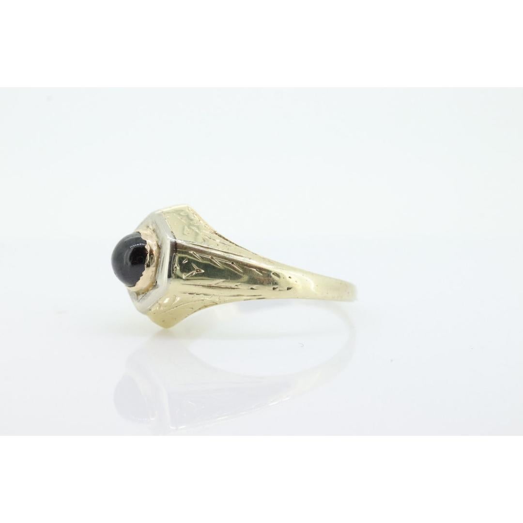 Anillo antiguo de turmalina roja de 14k. Solitario de Turmalina Cabujón Redondo engastado en bisel en venta 3