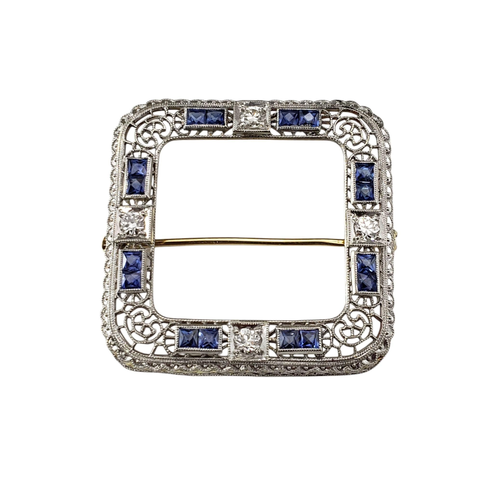 14K Rhodium Finish Yellow Gold Sapphire and Diamond Filigree Brooch  #21774