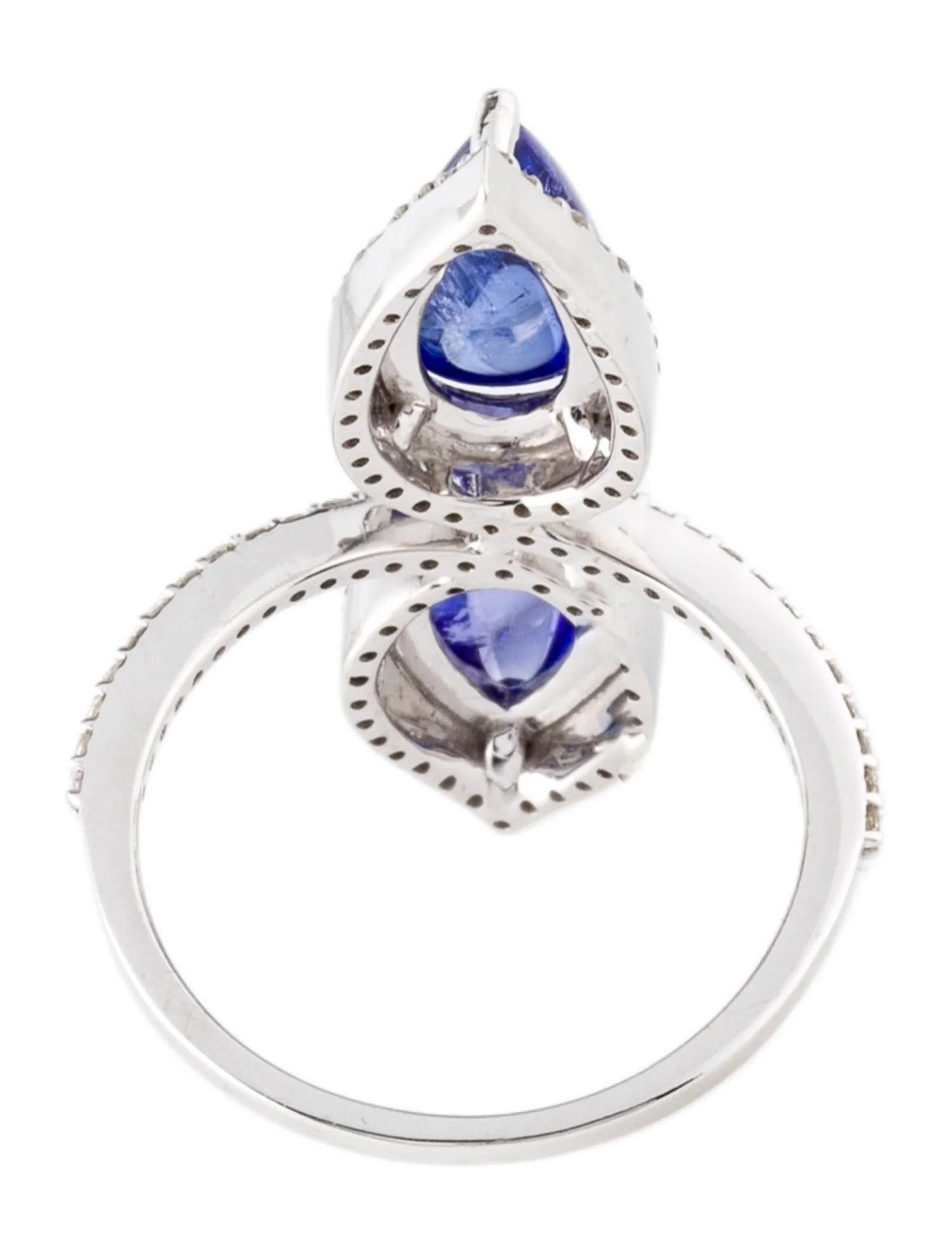 Taille poire Bague cocktail en or blanc 14K rhodié 2,28ctw Tanzanite et diamant, taille 6,5 en vente