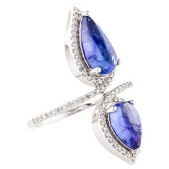 Anillo de cóctel de oro blanco rodiado de 14 quilates con tanzanita y diamantes de 2,28 quilates, talla 6,5
