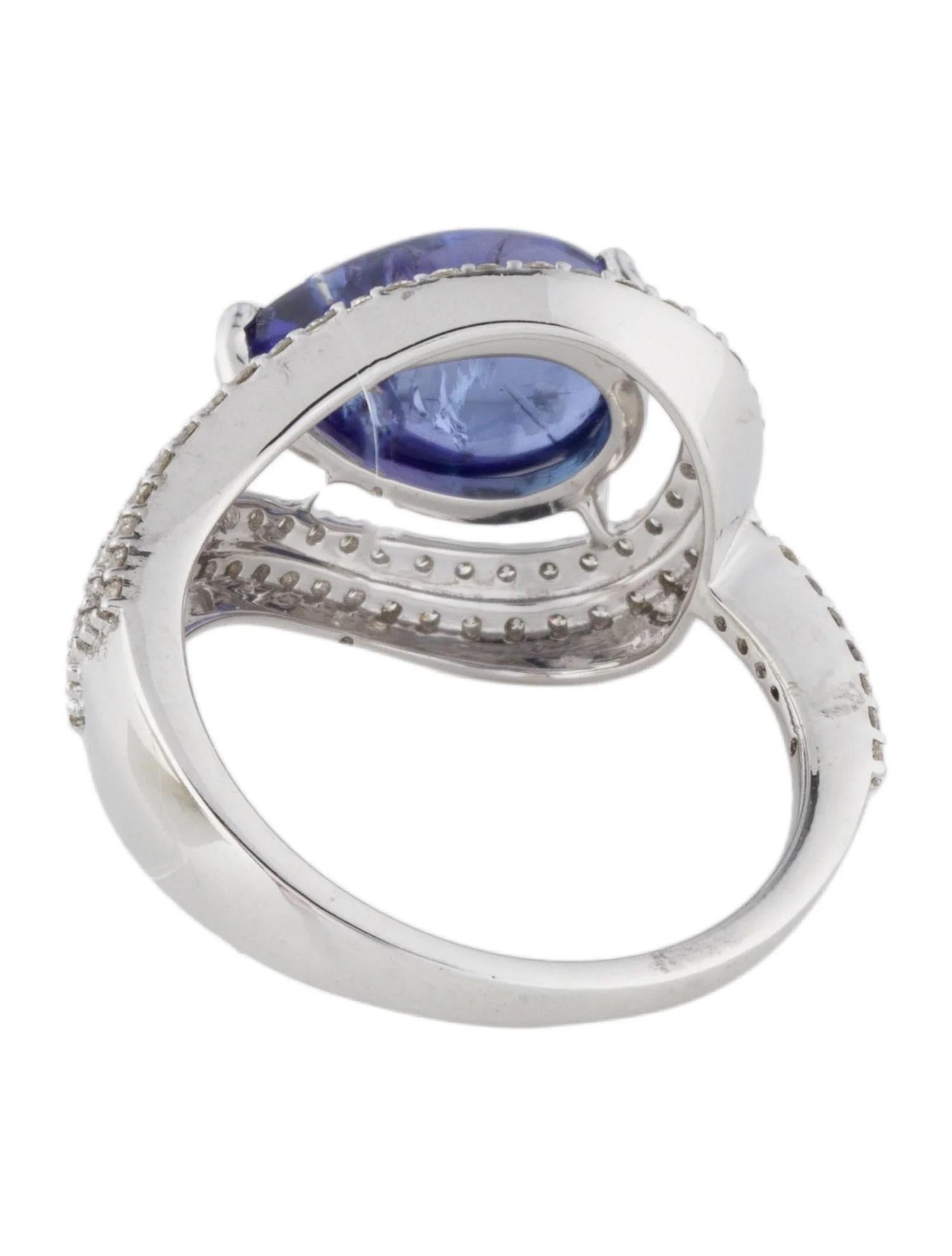 Taille cabochon Bague cocktail en or blanc 14 carats plaqué rhodium, tanzanite 3,96 carats et diamants, taille 7 en vente