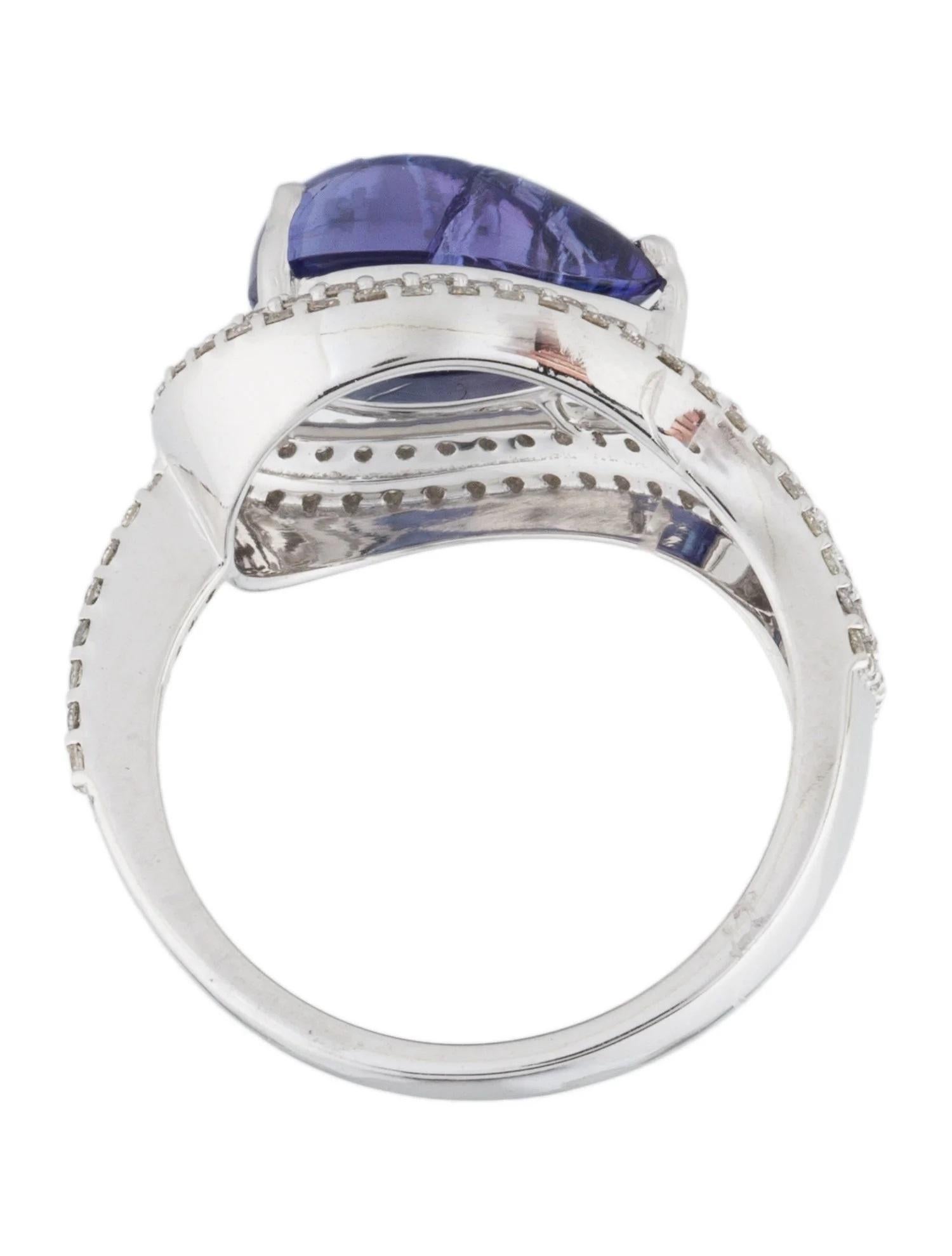 Bague cocktail en or blanc 14 carats plaqué rhodium, tanzanite 3,96 carats et diamants, taille 7 Neuf - En vente à Holtsville, NY