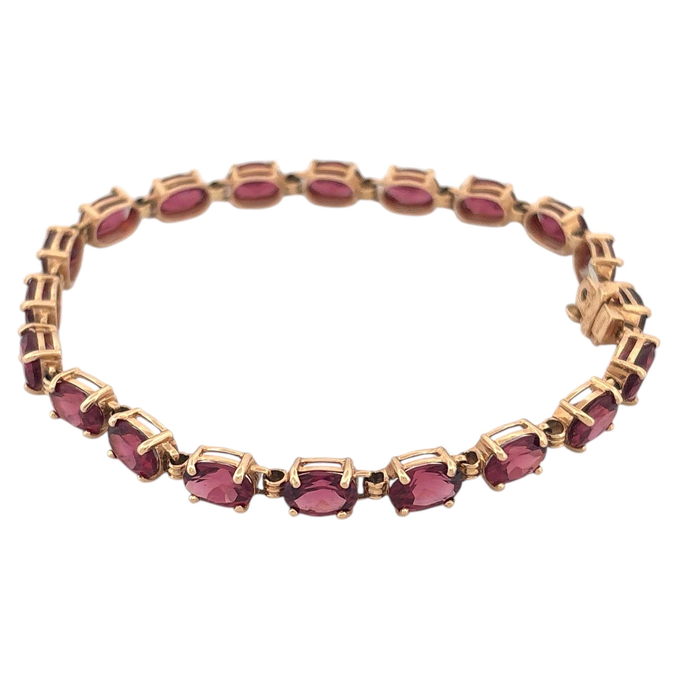 Bracciale a maglie con granato di rodolite in oro giallo 14K, fine XX secolo, 7